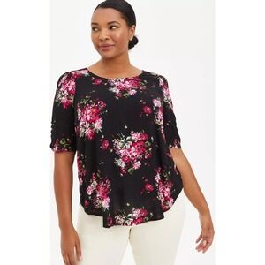 Torrid Floral Print Top Ruched Sleeve Keyhole Back Plus Size Top 3X 22/24‎